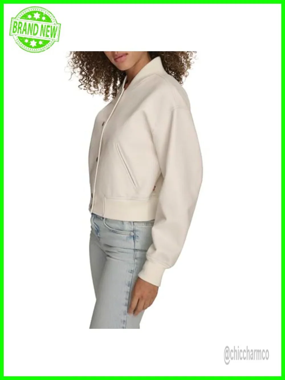 Women's Cropped Varsity Bomber Jacket Snap Front PU
